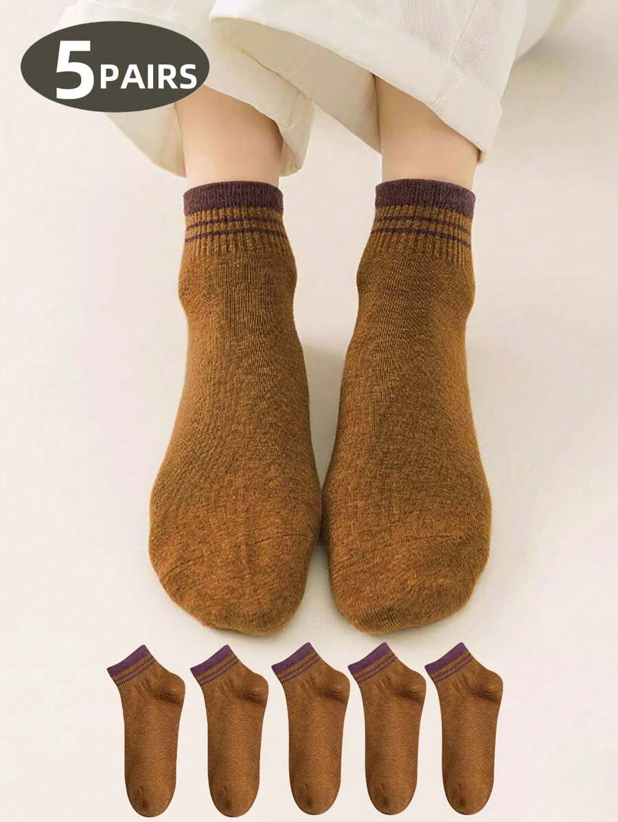 1 Paar/5 Paar Damen Sommer Essentiell Kaffeefarben Klassischer Stil Bequem Modisch Einfach Lässig Retro Vielseitig Knöchelsocken