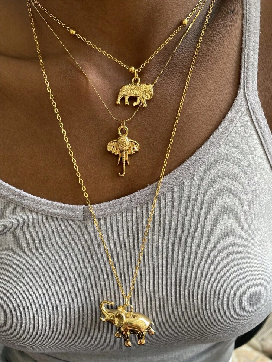 Fashionable Exaggerated Stainless Steel Elephant Pendant Necklace