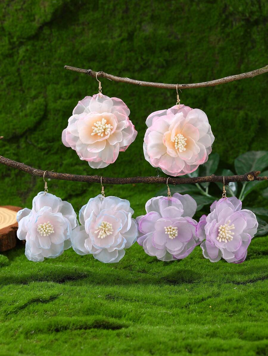 1 par de brincos florais artificiais românticos para férias de verão para mulheres