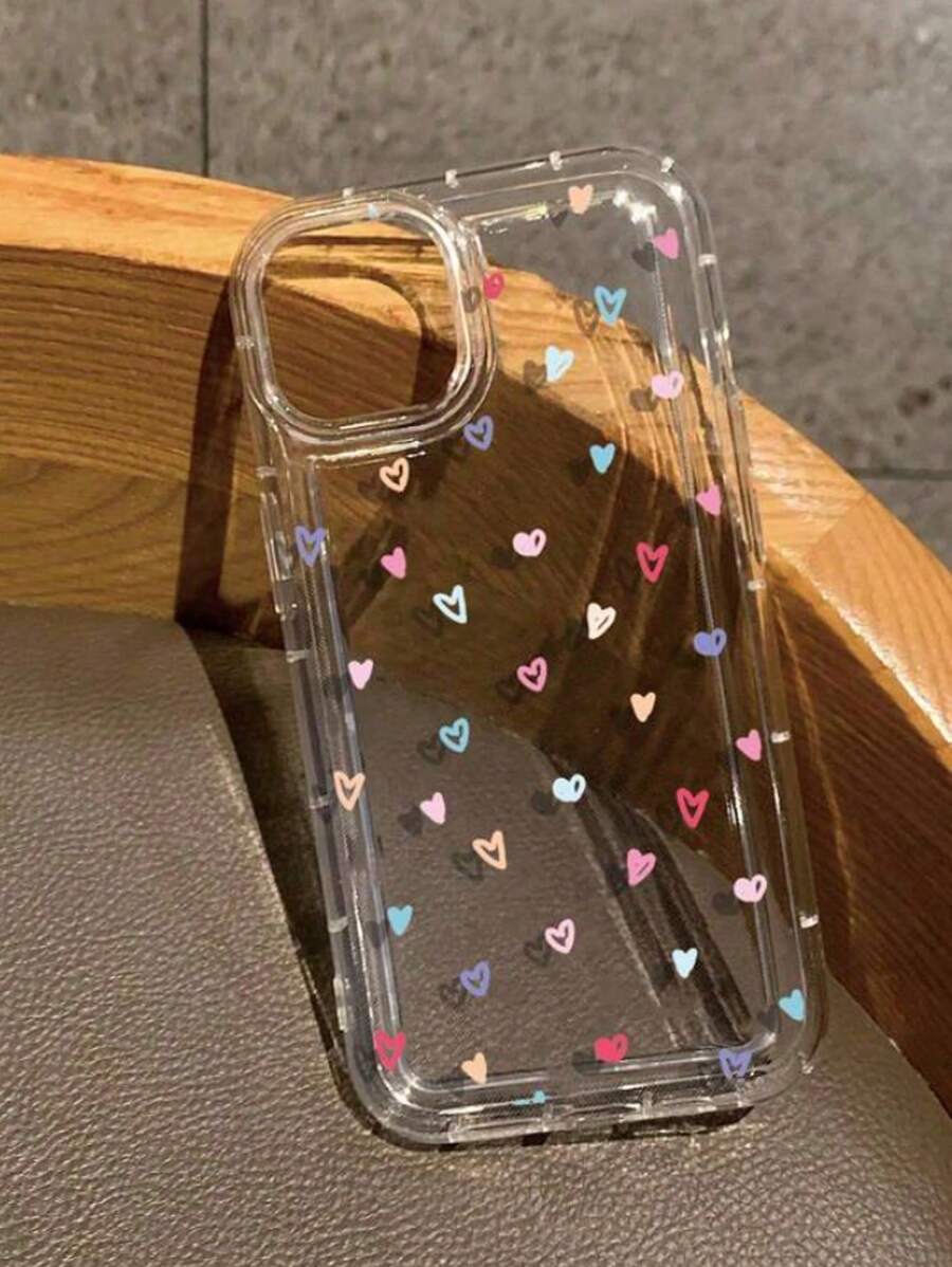 1 pieza Funda de teléfono de TPU con forma de corazón y amortiguación de impactos, en colores, adecuada para 16, 15, 14, 13, 12, 11 Pro Max, Series