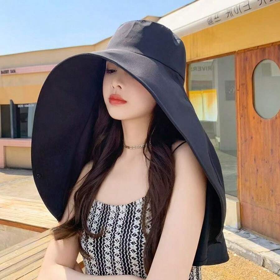 Full Face Sun Protection Hat For Women, Large Brim Neck Cover Sun Hat, Ponytail Design For Outdoor Hiking