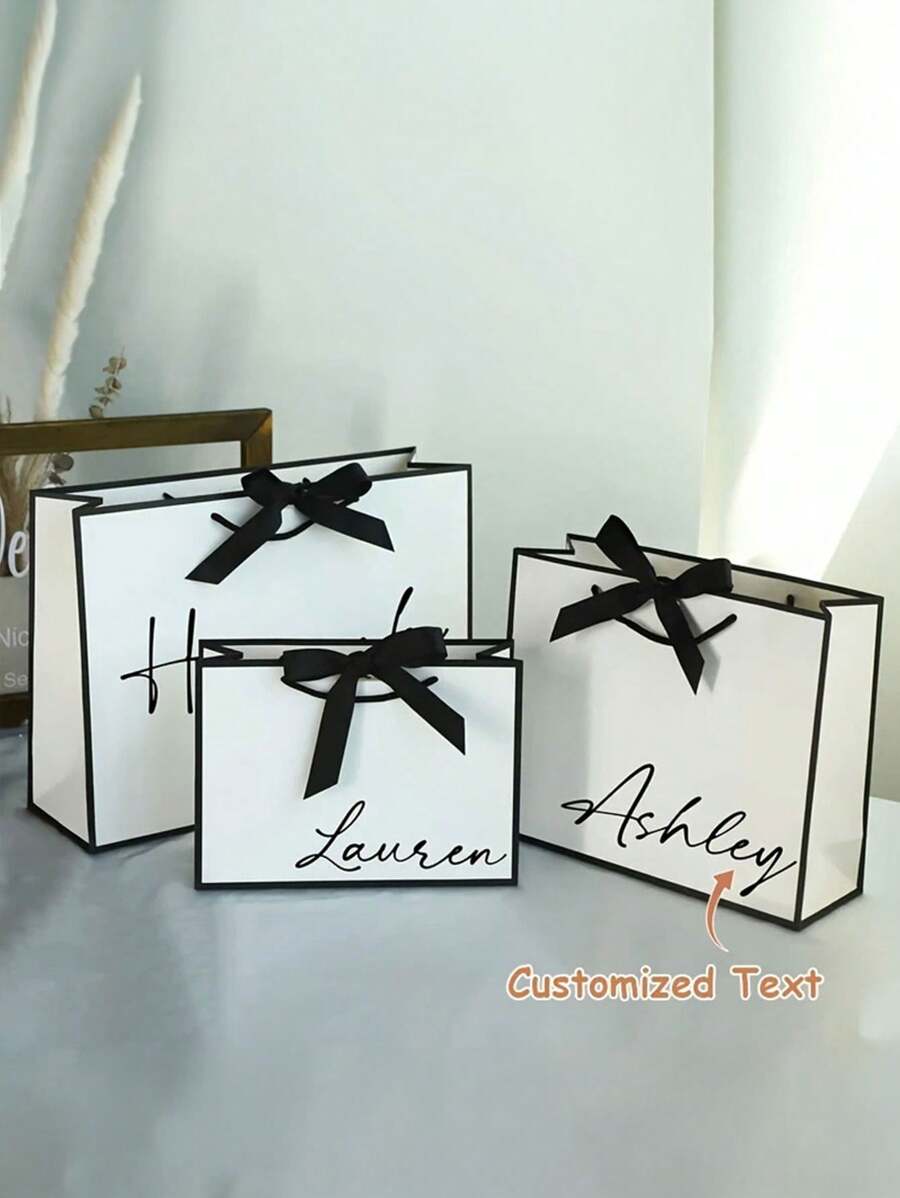 1 pièce/Sacs cadeaux personnalisés avec nom, sacs cadeaux attachés avec ruban, sacs cadeaux de remerciement, sacs cadeaux en papier, sacs pour magasins de vêtements et de shopping avec rubans, sacs en papier artisanal, emballage d'expédition, sacs cadeaux d'anniversaire, sacs cadeaux de mariage, sacs cadeaux de demoiselle d'honneur