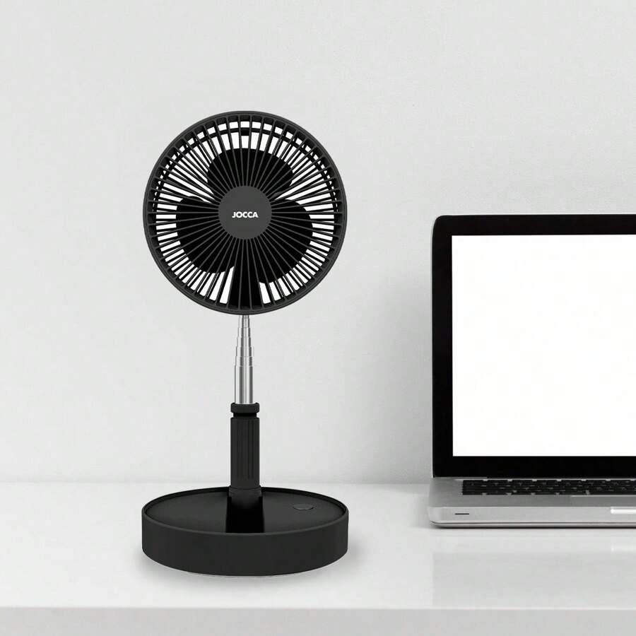 Jocca Ventilador portátil sem fio Jocca, dobrável e telescópico, altura ajustável 36-97,5 cm, 4 modos de ventilação, temporizador de 4 horas, controle remoto, compacto, recarregável, até 24 horas de autonomia, de mesa ou de chão, preto, ideal para casa, escritório ou viagens