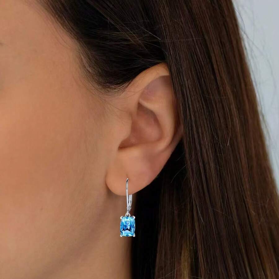 1 par de pendientes elegantes con colgante en forma de gota con circonita cúbica azul cuadrada, adecuados para uso diario y ocasiones de fiesta