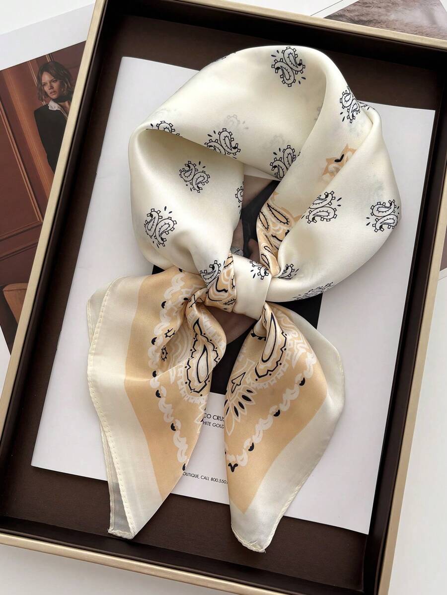 1 pièce Carré de 70*70cm Foulard en satin imprimé pour femmes, bandana, écharpe, bande de cheveux, châle, foulard, hijab