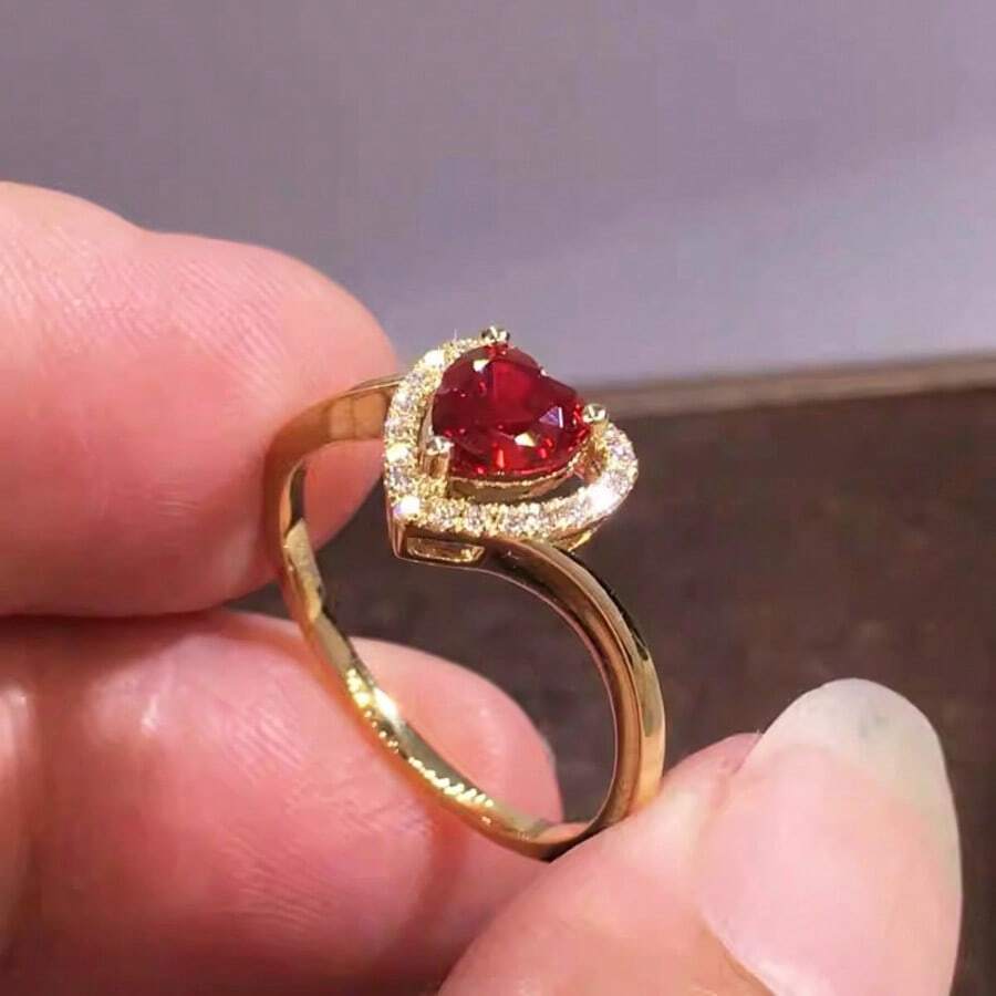 1pc Women's Engagement Ring With Heart Shaped Cubic Zirconia Stone, Fashion Jewelry Suitable For Daily Wear, Wedding, Engagement, Party, Valentine's Day, Birthday Gift