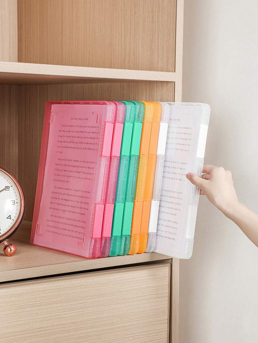 1/2pcs Simple Desk File A4 Document Box, Multi-Color A5 Paper Storage Plastic Transparent Bill Organizer Box, Office/Student Supplies School Supplies, Back To School