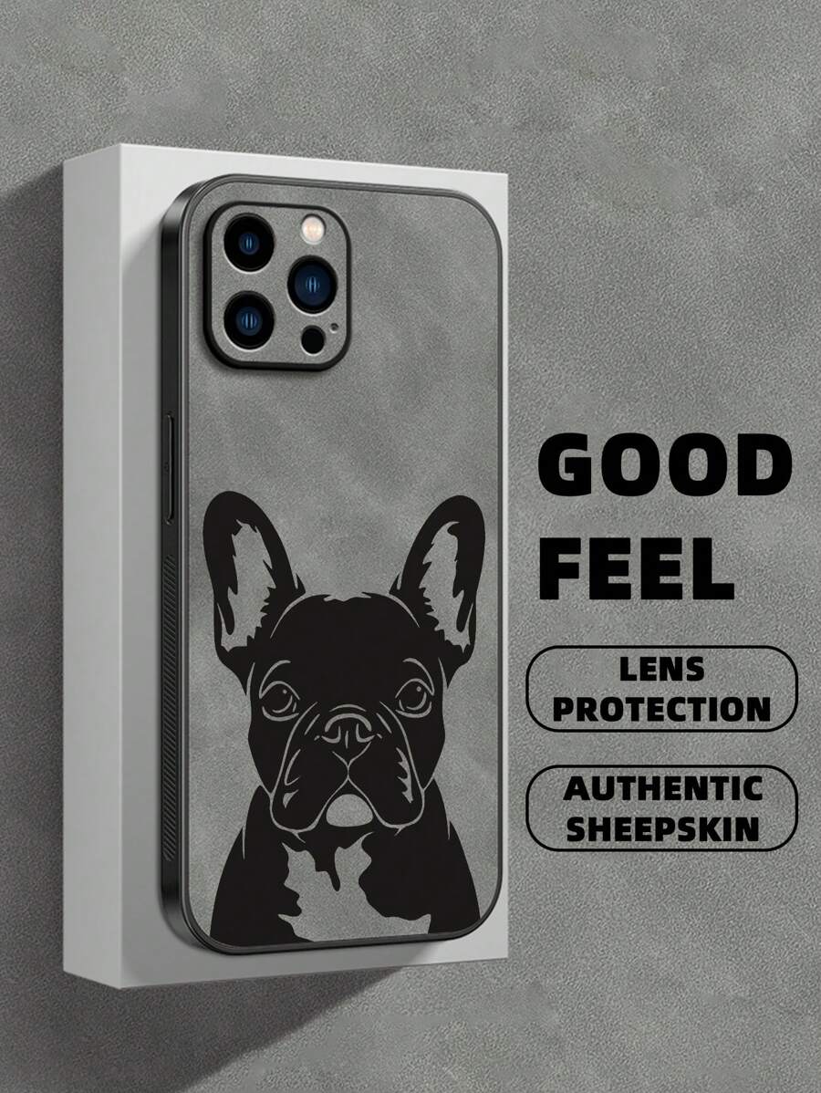 Funda protectora para teléfono de 1 pieza, diseño de patrón de bulldog, anti-huellas, amortiguador de golpes, gris suave compatible con iPhone11/12/13/14/15/16/16e/Xs/Xr/8p/7p/7/8, Galaxy/Redmi/OPPO/Vivo/Infinix