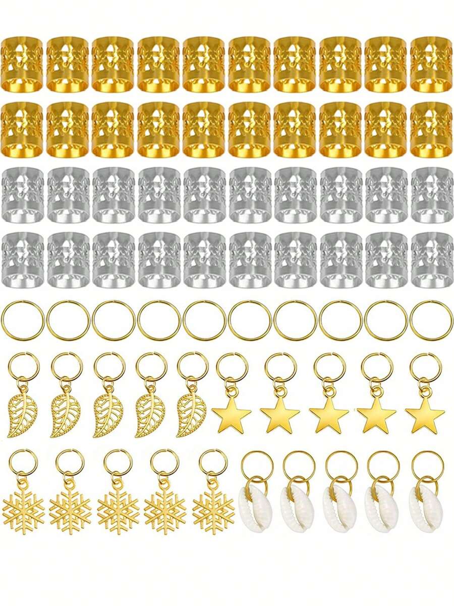 80PCS Golden Hair Accessories For Braids, Aluminum Dreadlocks, Dreadlocks Hair Accessory Sets, Metal Bracelets Dreadlocks, Braid Hair Jewelry, Hair Bands, For Decorating Women And Men's Hair ,Flat Claw Clip, Claw Clips, Clips For Hair, Hair Slide, Hair Claws