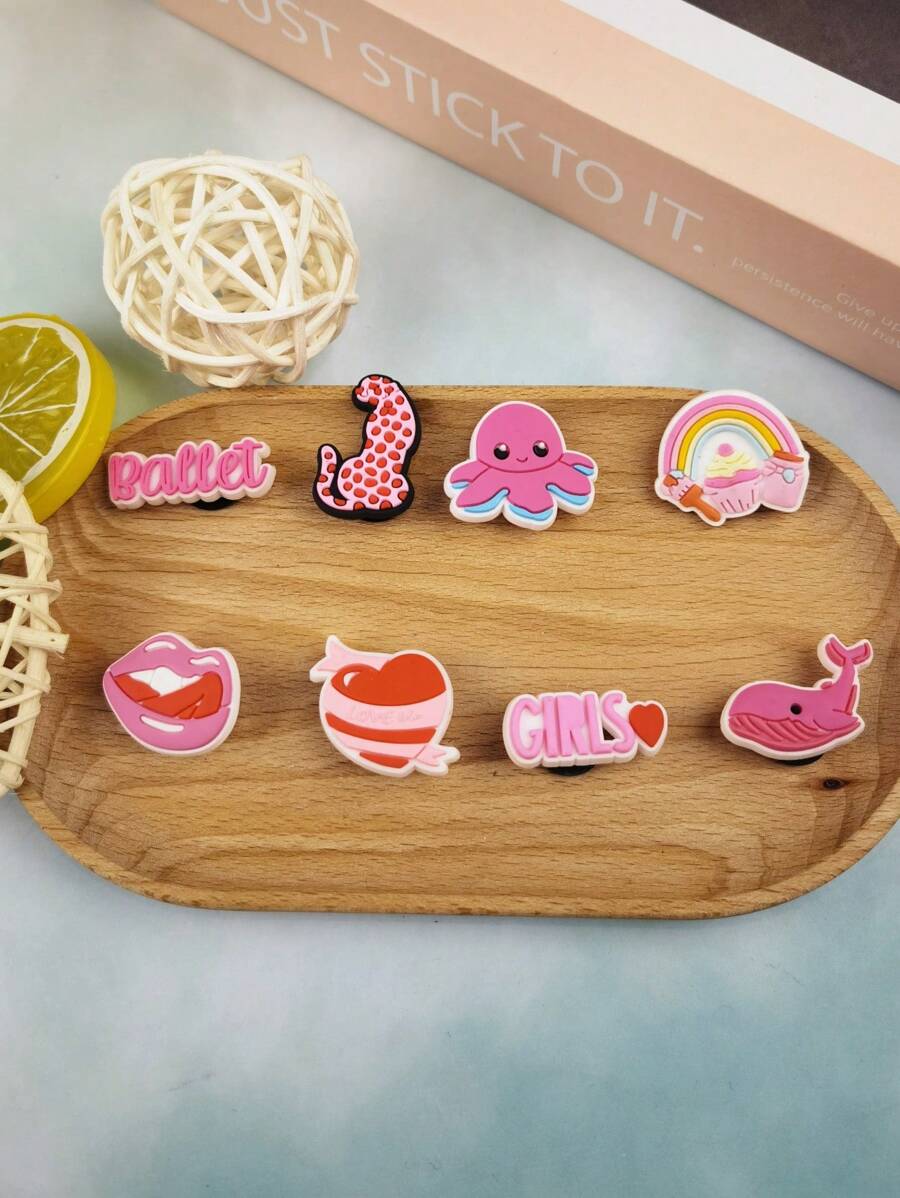 Set de 8 piezas con diseños de patrones de dibujos animados de arcoíris para decorar sandalias, pulseras, pantuflas, teléfonos - Set de regalo DIY adecuado para amantes de los animales, cumpleaños, vacaciones