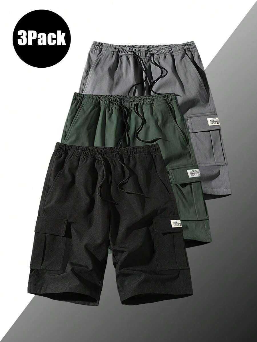 3pcs Pack Men's Loose Fit Casual Lightweight Cargo Shorts, Summer