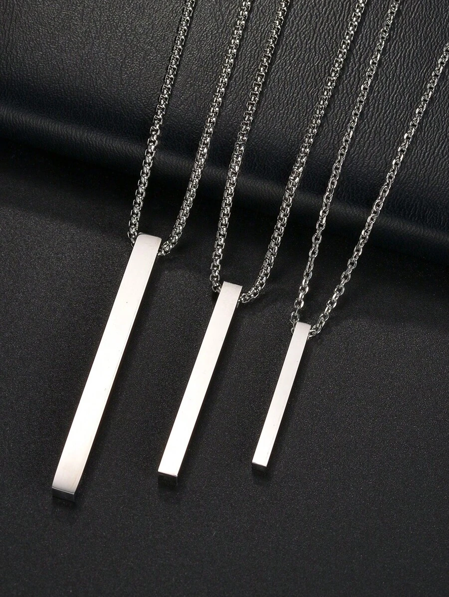 1 Pc Simple Blank Wishing Bar Pendant Necklace Charm Men Women Waterproof Dangle Vertical Cuboid Stick Stainless Steel Jewelry Gift