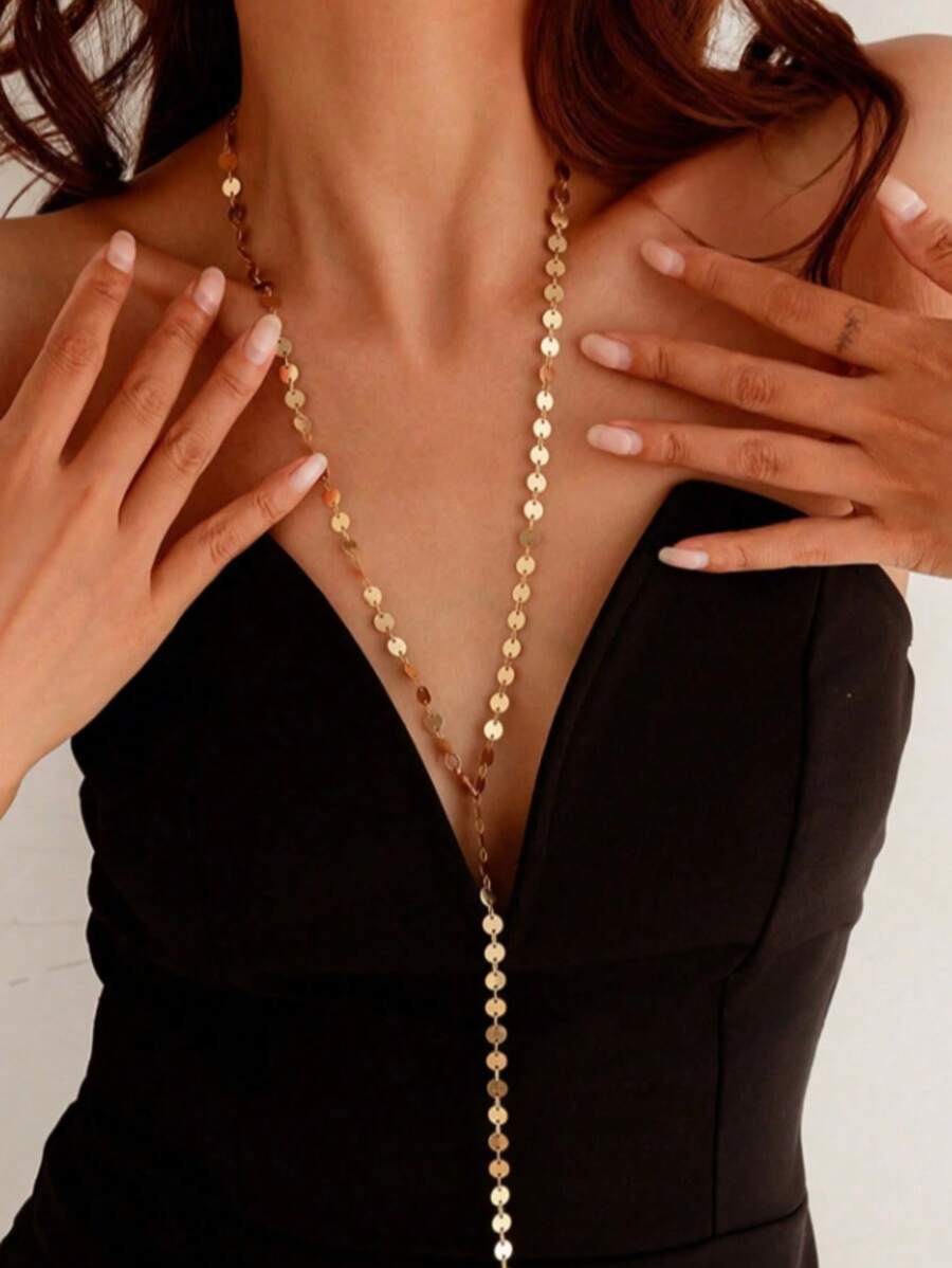 1 Stück modischer & sexy langer Quasten Goldmetall Pailletten Y-Halskette, geeignet für den täglichen Gebrauch