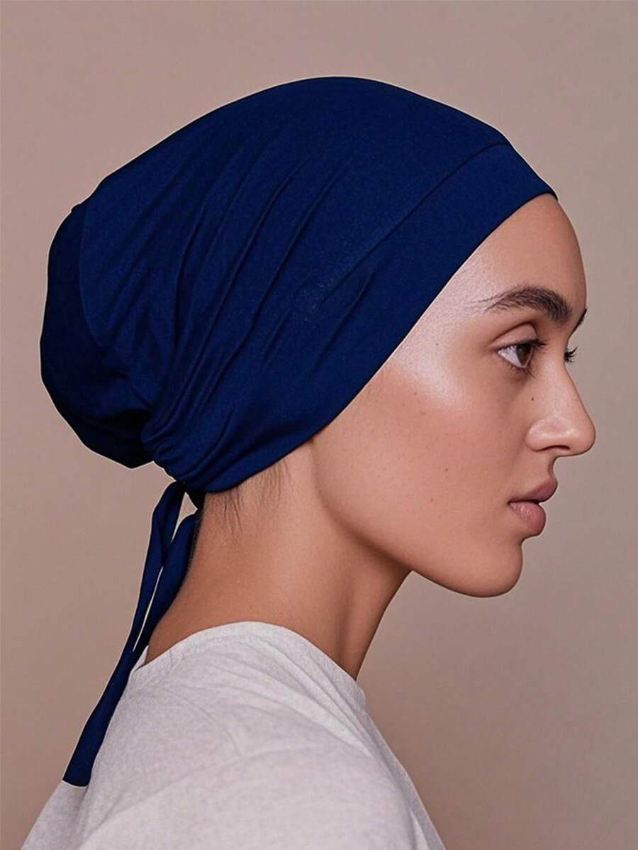 1 Stück HIAJB-Kappen im arabischen Stil des Nahen Ostens für Damen, einfarbig, Seiden-Baumwollmischung, verstellbarer Turban mit Kordelzug, geeignet für den Alltag