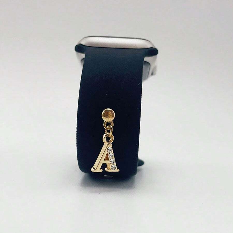 1pc Diamond Encrusted 26 English Letter Charm, Suitable For Silicone Watch Band Decoration