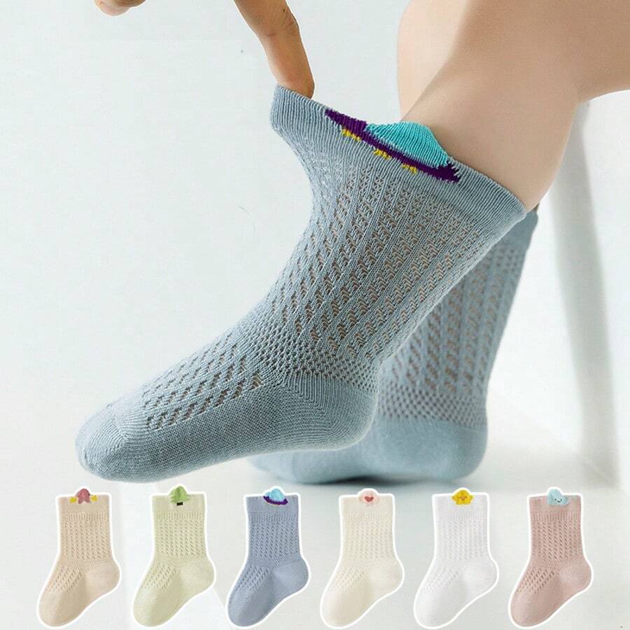 5 Pairs Breathable Mesh Baby Socks, Cotton Infant Socks For Spring & Summer