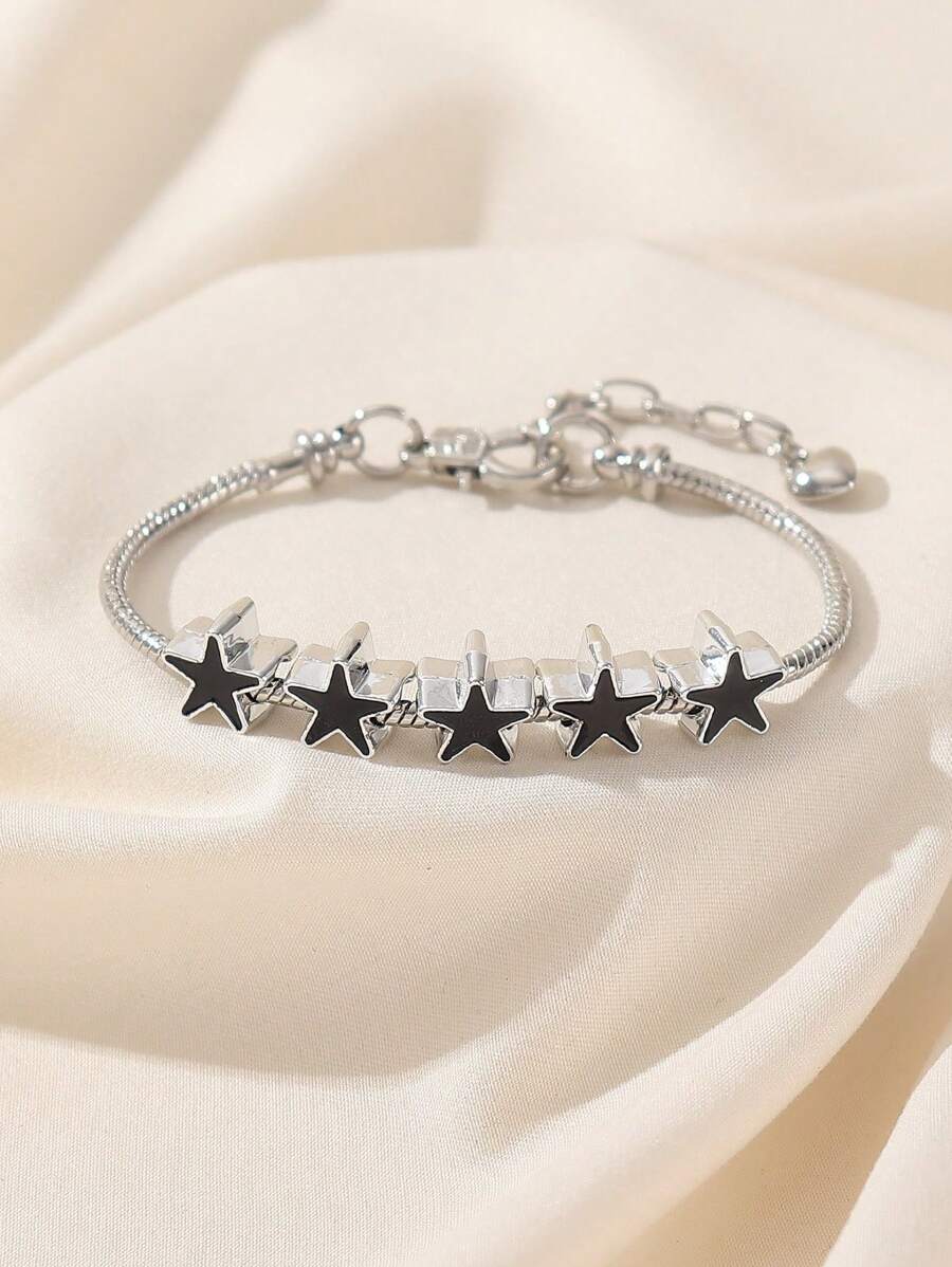 1pc Simple Fashion Drip-Oil Pentagram Beaded Copper Chain Bracelet, Personalized DIY