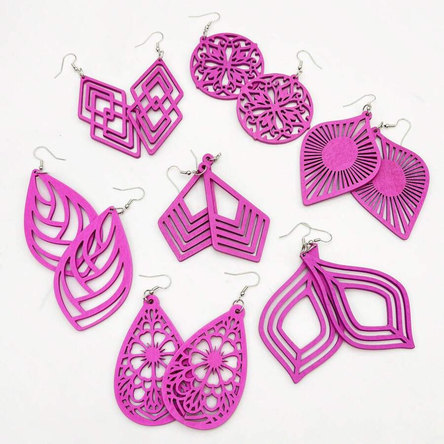 Set de 7 pares de aretes de madera con borlas en estilo bohemio, adecuados para fiestas, salidas y uso diario, primavera/verano, regalo para mujeres
