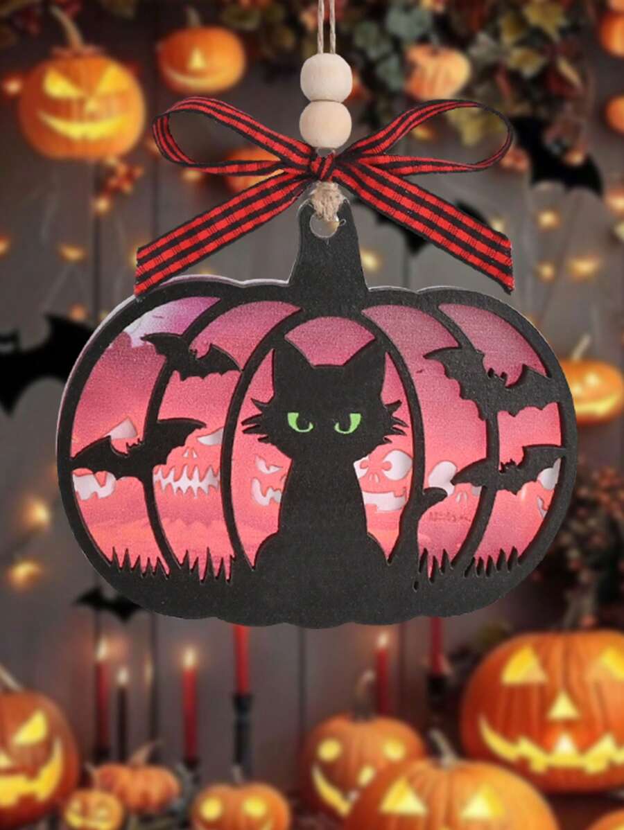 1 peça/3 peças 3,5*3 polegadas acrílico + madeira dupla camada enfeite de Halloween, design criativo em forma de abóbora de gatos, presentes de Halloween, decoração de casa com atmosfera de Halloween, decorações góticas de Natal estranhas, presentes de bruxa