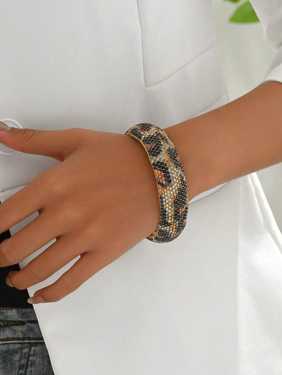 1 pièce Bracelet vintage bohème de luxe tout en strass, imprimé léopard, disponible en tailles petite/moyenne/grande, convient pour un usage quotidien, les trajets, les fêtes, les occasions formelles, cadeau de bijoux (couleur aléatoire)