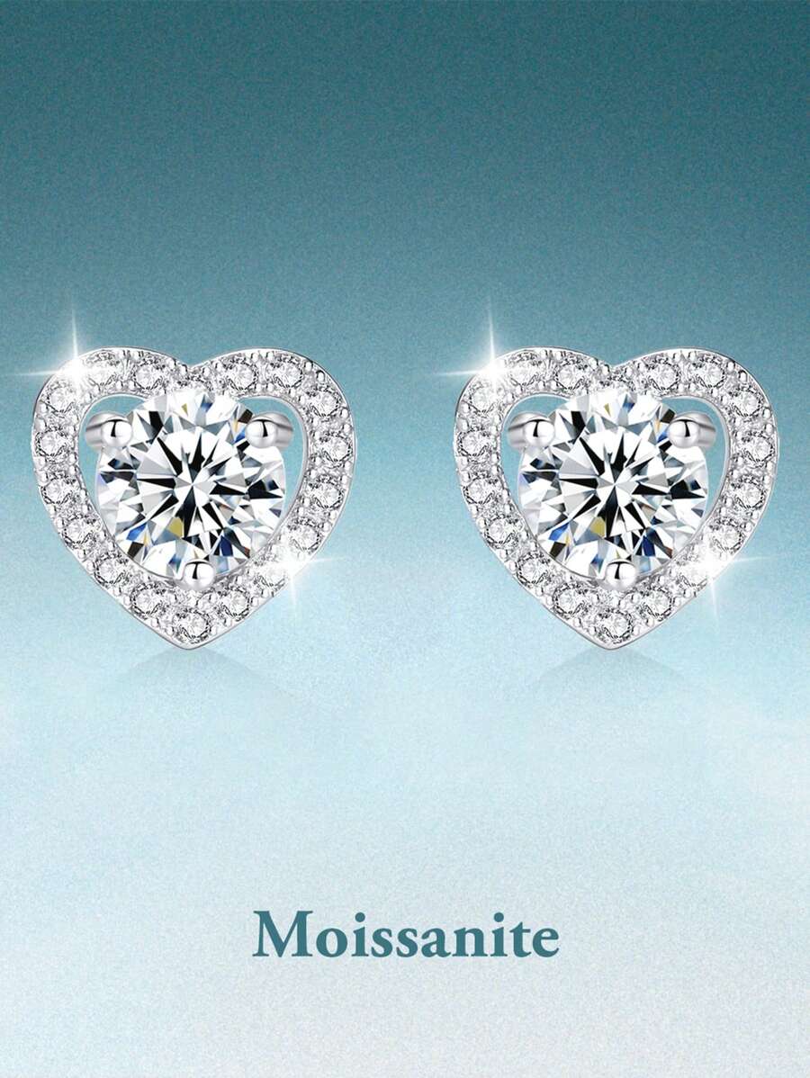 rainonme 0,5 Karat*2 elegante Moissanitohrringe in Herzform für Frauen, Sterling-Silber, modischer Hochzeitschmuck, hochwertige Ohrschmuckstücke für Frauen, hypoallergen, ideale Wahl für den täglichen Gebrauch und Urlaub, exquisites Geburtstagsgeschenk, Verlobungs-, Hochzeits-, Jahrestags-, Weihnachts- und Gelegenheitsgeschenk, funkelnder, wunderschöner Schmuck, Abschlussgeschenk, Schmuck im Sommerstil für 2025