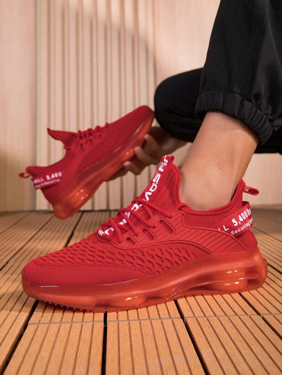 1 Pair Plus Size Men's Casual Sneakers, Breathable Comfortable Lightweight Printed Lace-Up Cushioned Thick Sole Mesh & Leather Patchwork Sports Running Shoes, Suitable For Spring/Summer, Gym, Travel