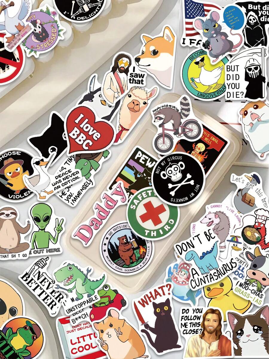 50 Stück Witzige kreative Humor Aufkleber für Erwachsene, geeignet für Wasserglas und Schreibtischdekoration, Schulmaterial, Schulanfang