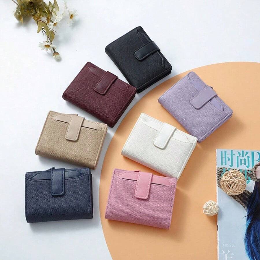 Fashionable Women's Folding Short Wallet High Quality PU Leather Zipper Coins Purses Solid Color Versatile Pouch Bag Card Holder For Women Wallet Mini Wallet Purse Wallet Coin Wallet Wallet