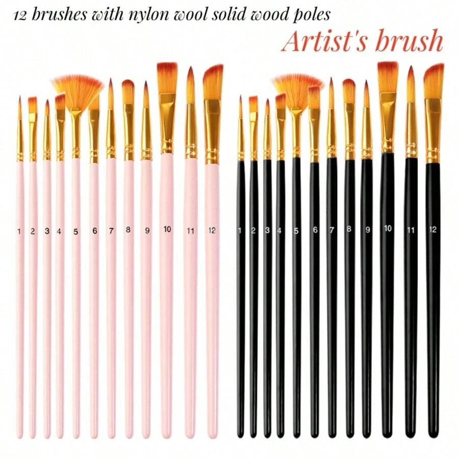 XIAJIAER 12 pinceaux de peinture pour peinture à l'huile et aquarelle, set de pinceaux de peinture professionnels pour huile, acrylique, canevas, gouache, fournitures scolaires, rentrée scolaire