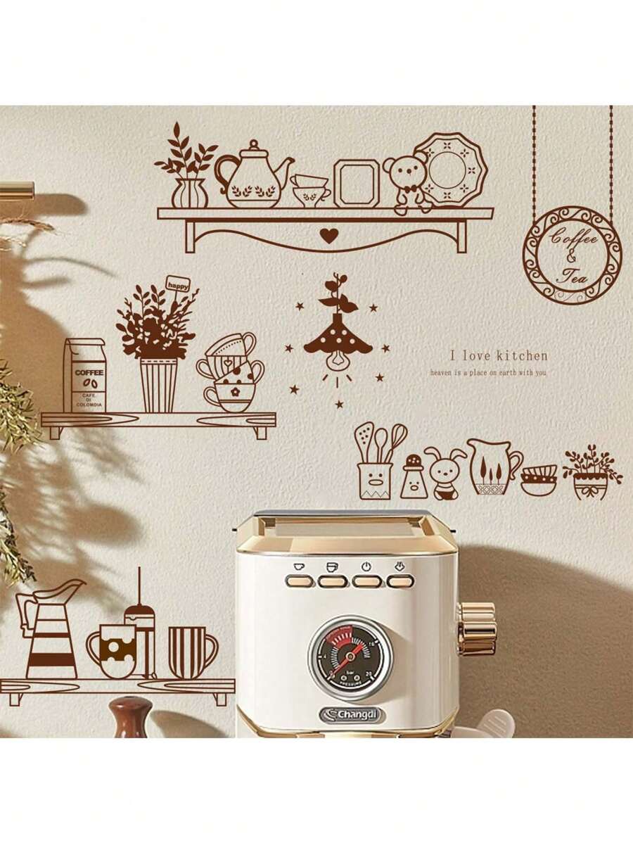 Kitchen Stickers/Decorative Stickers Simple Kitchenware Rack Stickers Waterproof And Dustproof Stickers, 1 Piece Pvc Material Removable Wear-Resistant Stickers, Wall Stickers 11.6*11.6 Inches, Suitable For Kitchen Decoration, Wall Decoration, Restaurant Decoration, Interesting Birthday Gifts, Graduation Gifts, Make Your Home A New Look
