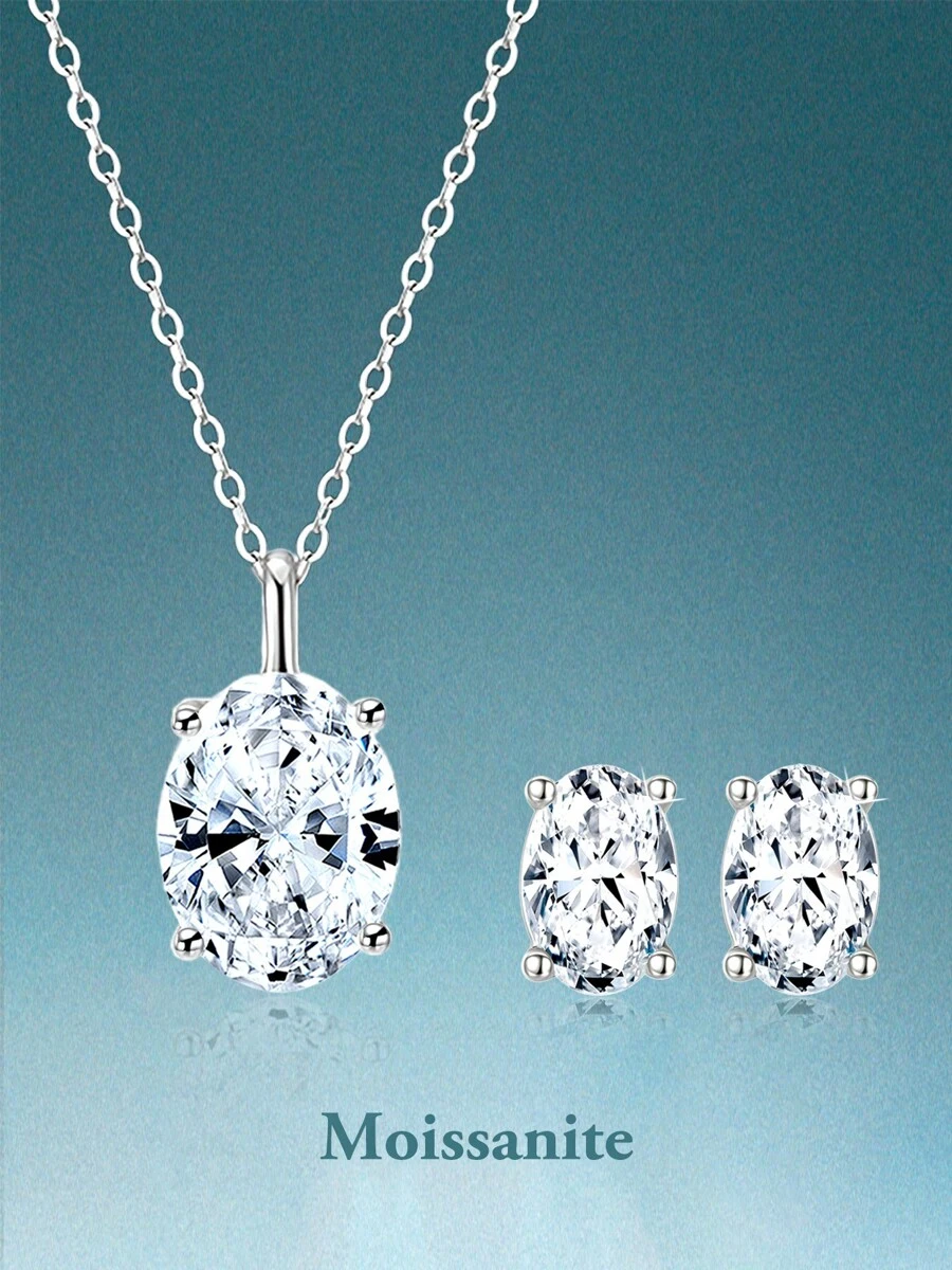 rainonme Set elegante y minimalista de 3 piezas de collar y aretes con moissanita de 2,5 quilates para mujer en plata esterlina, joyería de boda clásica y de moda, collar y aretes de alta calidad para mujer con baja alergenicidad, opción ideal para uso diario y vacaciones
