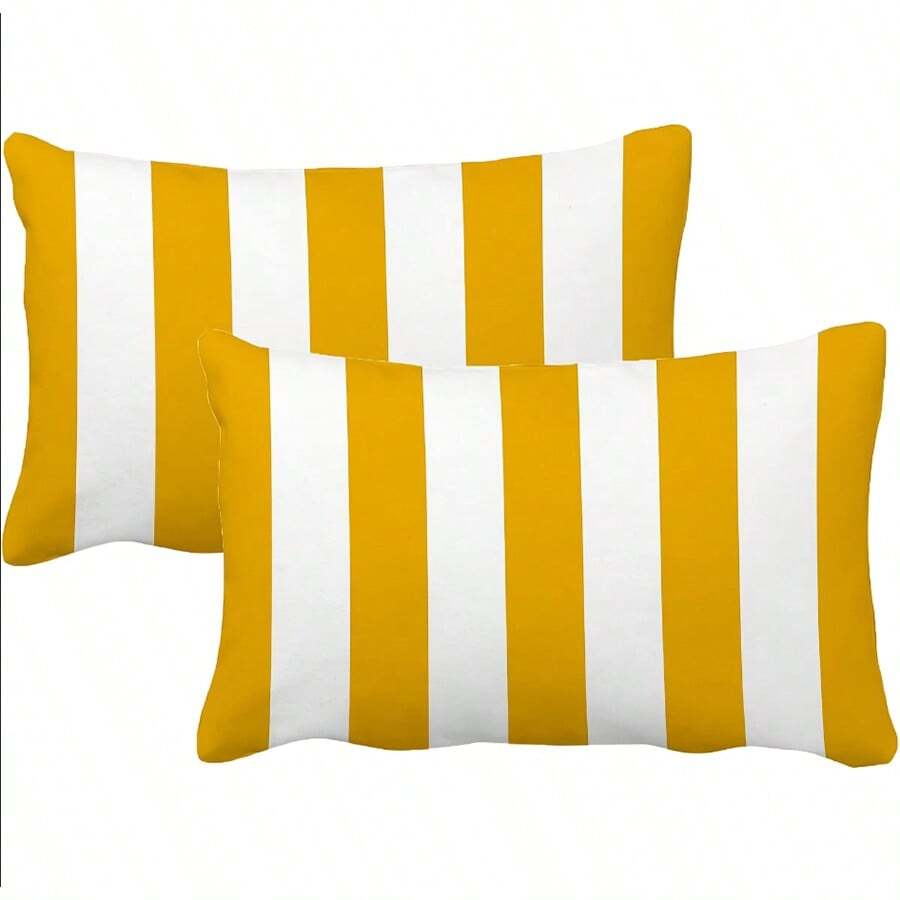 1/2pcs, Mustard Yellow And White Stripe 50*30cm Polyester Rectangle Throw Pillow Cover Decorative Soft Lumbar Cushion Case Slipcover Home Decor Room Bed Couch Sofa Pillowcase Sham(Single Side, No Pillow Core)