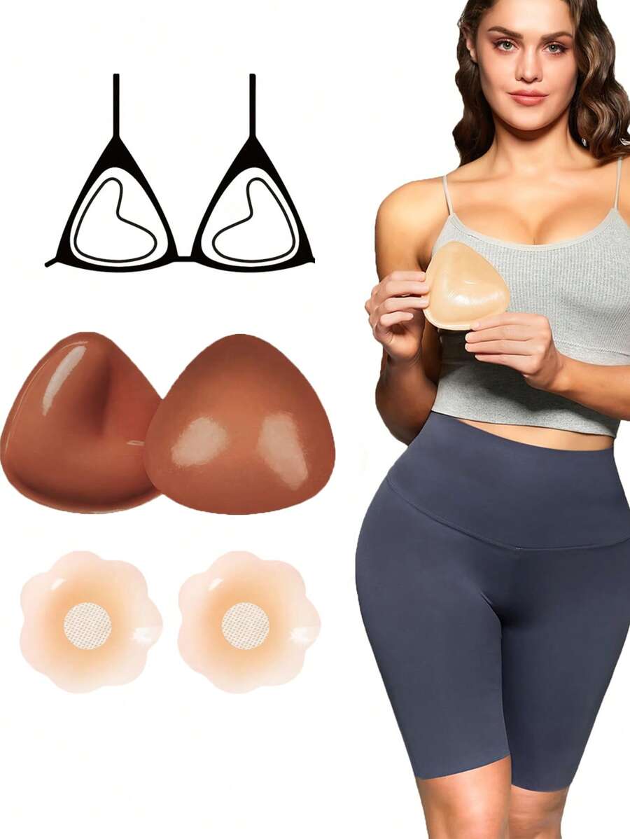1Pair Double-Sided Sticky Bra Inserts,Snowy Sticky Bra Inserts,Sticky Bra Push Up, Self Adhesive Pads Ultra Instant Lift Bra, Push Up Bikini Pads For Sports Bra Swimsuit