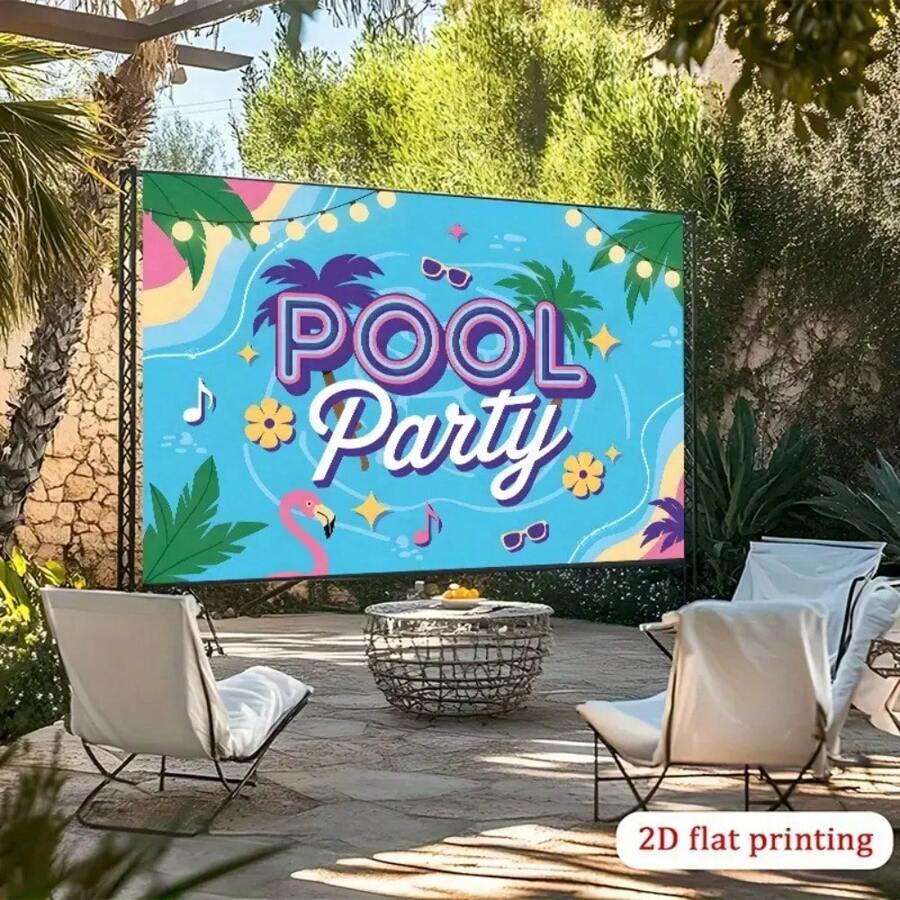 1 pieza Tapiz de pared grande de poliéster, Fiesta de piscina de verano - Diseño vibrante de flamenco tropical y palmera, Decoración interior/exterior, Telón de fondo para fotografía/transmisión en vivo, Suministros para fiestas de todas las temporadas, Fondo para eventos, Temas de festivales, Material duradero, Decoración del hogar, Plano 2D