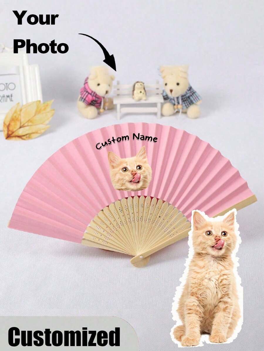 Éventail de mariage personnalisé avec photo et nom de compagnie de compagnie animale, éventail classique DIY, de haute qualité, personnalisé, élégant, exquis, personnalisé, cadeau unique idéal