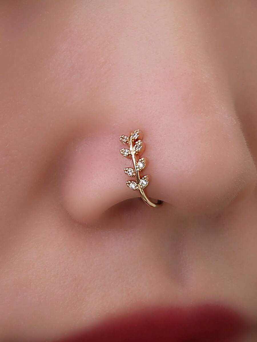 Tkool 1 Pc U-Shaped Micro-Inlaid Zirconia Branch Nose Ring, Fake Nose Ring Piercing Jewelry For Women