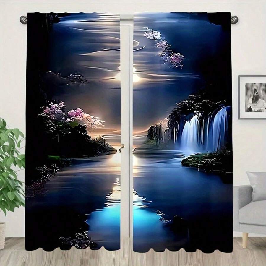 2pcs Stylish 2D Curtains Colorful Design Sense, Printed Life Curtains For Privacy Bedroom, Living Room, Kitchen And Various Rooms, Good Choice For Various Festivals, Machine Washable, Easy Care