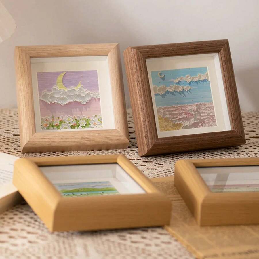 Oil Painting Stick Picture Frame Pendulum Table Mini Square Hollow Picture Frame Wooden DIY Frame Photo Frame