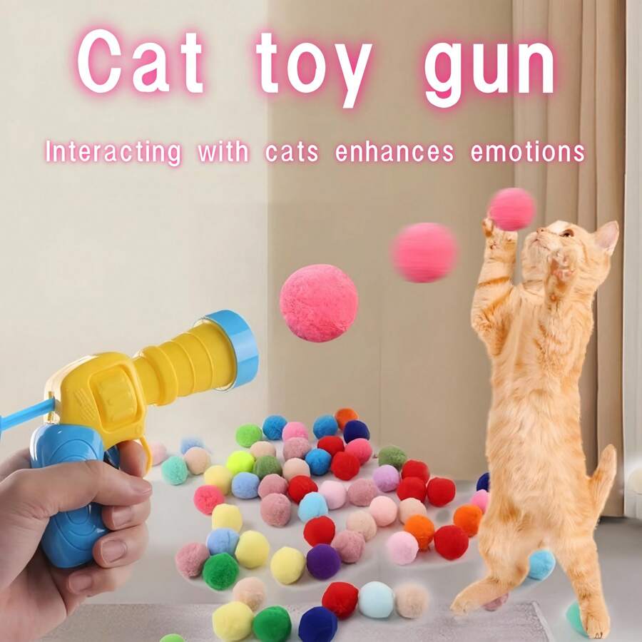 1pc Cat Doll New Style Interactive Cat Doll Gun With 10pcs Balls For Cats, Plush Doll Pet Supplies
