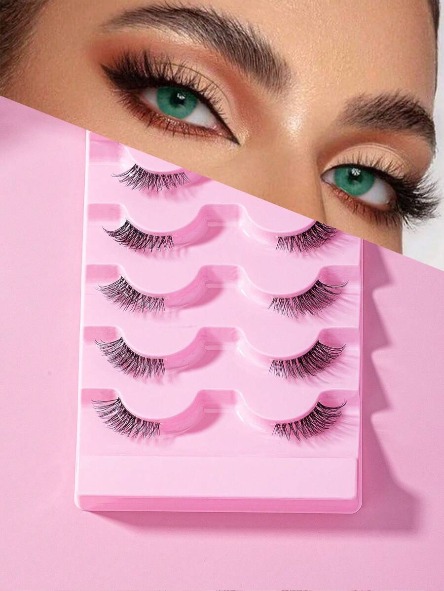5 pares de pestañas postizas de media pestaña de mink falso con tallos transparentes, reutilizables, de aspecto natural y esponjoso, herramientas de maquillaje para extensión de pestañas
