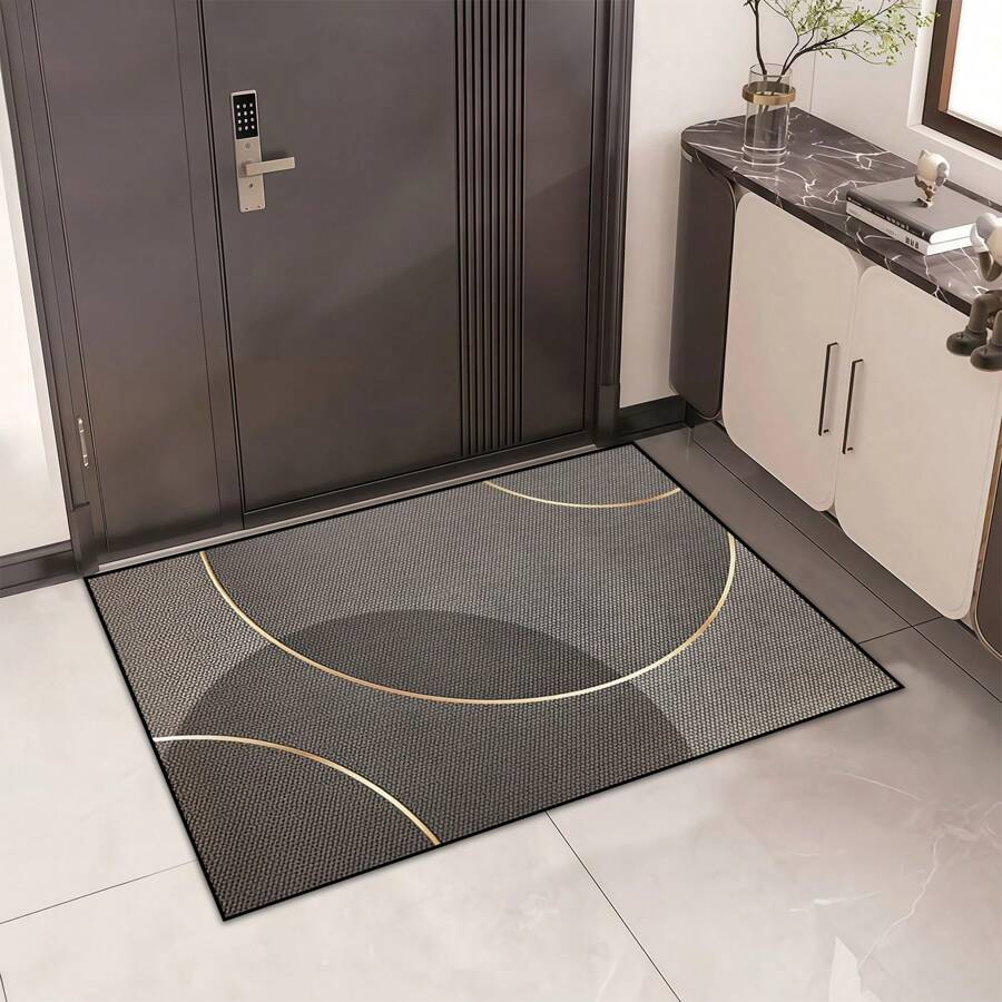 1pc Dark Color Golden Circle Line Design Doormat, Made Of Superfine Fiber Material, Washable, Suitable For Home Decor, Seasons, Kitchen, Living Room, Bedroom, Porch, Great Gift For Family And Friends, Simple Entrance Mat, Dark Color Doormat, Perfect For Decorating Your Entryway