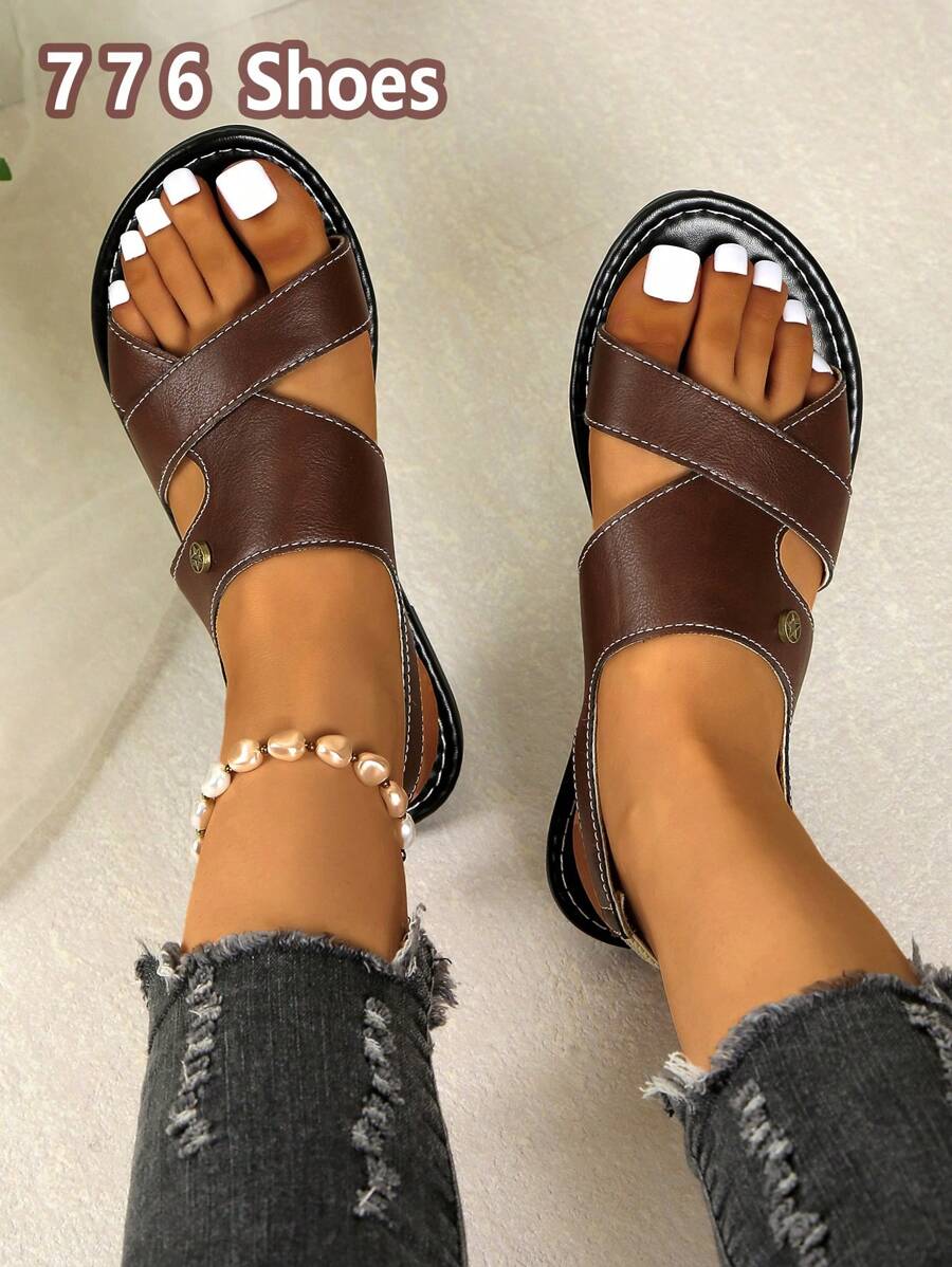 Women New Arrival Toe Post Sandals, Flat Sandals, Solid Color Sandals, Earth Brown Sandals, Lace-Up Sandals, Outdoor Beach Sandals With Minimalist Natural Style, White Sandals, Neutral Color Sandals, Bohemian Style, Sequin, Elegant Women Sandals