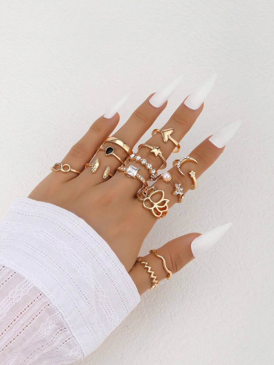 Set de 13 anillos de mujer con cristales de estilo bohemio, con formas de estrella, sirena y flor, ideal para verano, playa, uso diario, Día de San Valentín, Pascua, Navidad, cumpleaños, regalo