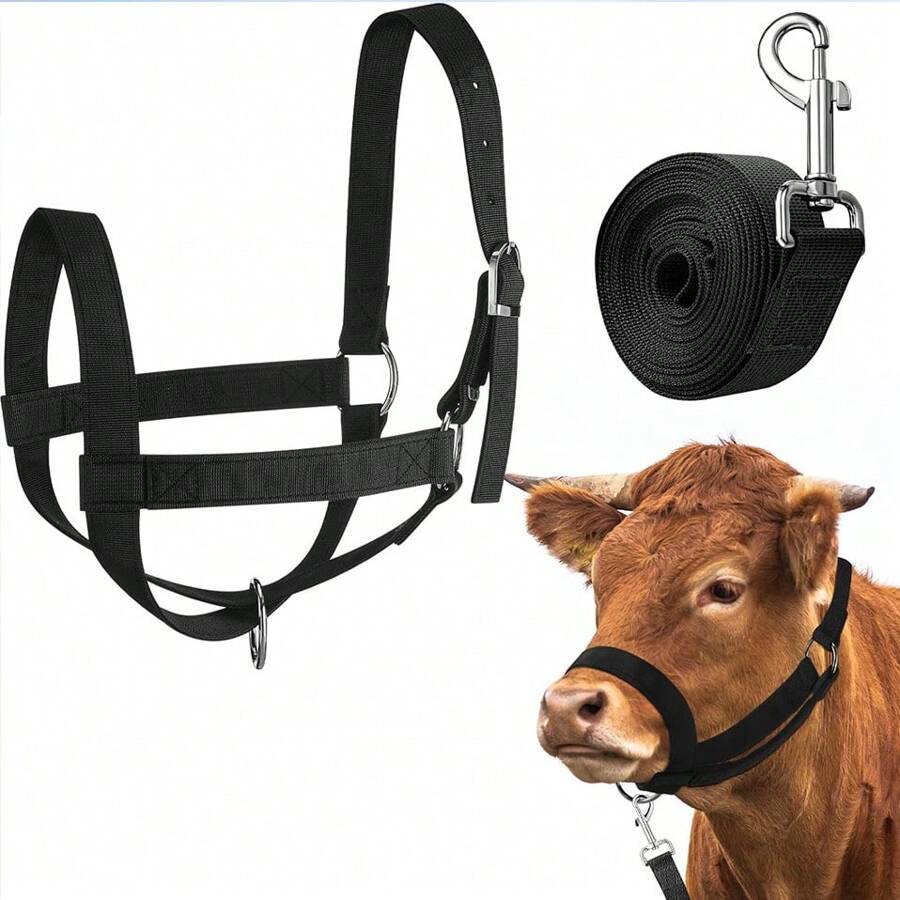 Cow Halter Cattle Halters Calf Halter With Leading Rope,Adjustable Nylon Livestock Cattle Halter,For Miniature Horse Donkey Goat Foal