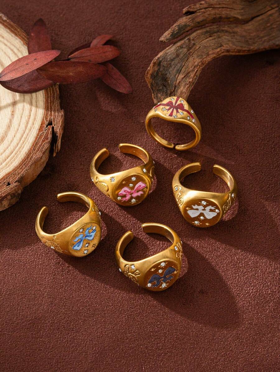 1 anel de aço inoxidável europeu e americano, leve e luxuoso, com pintura de amor em forma de leão e sereia, da moda verão. Banhado a ouro 18K, à prova d'água e resistente ao suor, adequado para o Dia dos Namorados e feriados, ideal para férias de verão na praia, atividades ao ar livre e passeios de fim de ano. Joias femininas.