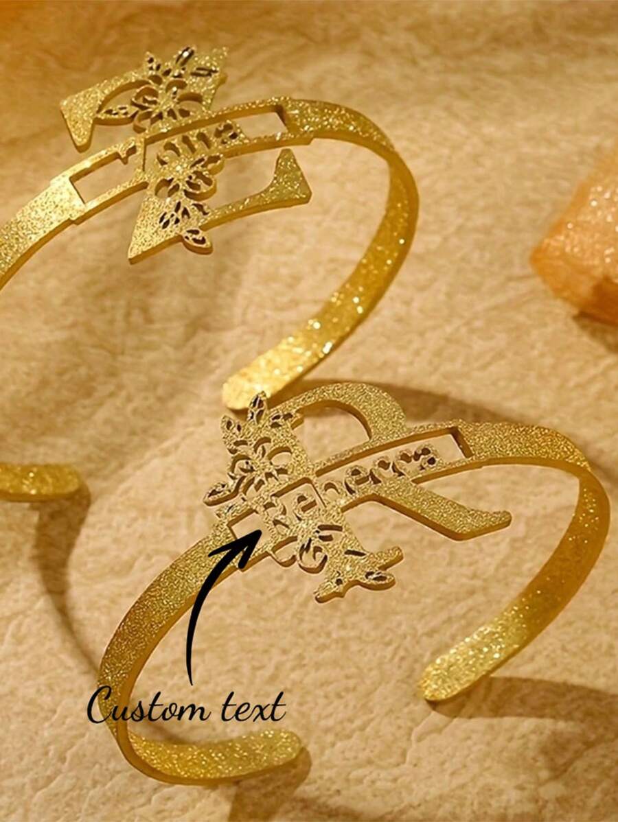 1PC Personalized First Letter Name Bracelet - Custom Birthday Flower Jewelry, For Women, Mother, Anniversary - 304 Stainless Steelining Nameplate - Her Elegant Birthday Flower Charm Pendant, Mom, Wife - Romantic Custom Gift, Decorative Floral Element, Frosted