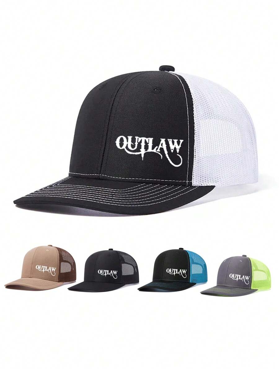1 Piece Unisex Adjustable Baseball Cap With OUTLAW Print - Flat Brim Hat For Men & Women, Urban Streetwear Style, 5 Colors, Outdoor Activities Hat, Fabric Construction
