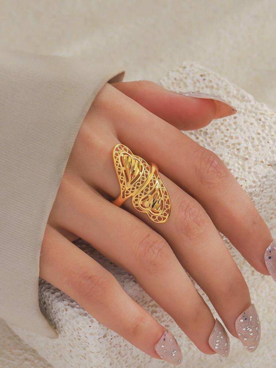 1 Stück minimalistischer Edelstahl-Ring, 18 Karat vergoldet, mit einzigartigem hochwertigem kratzfestem Herzdesign, geeignet für den täglichen Gebrauch
