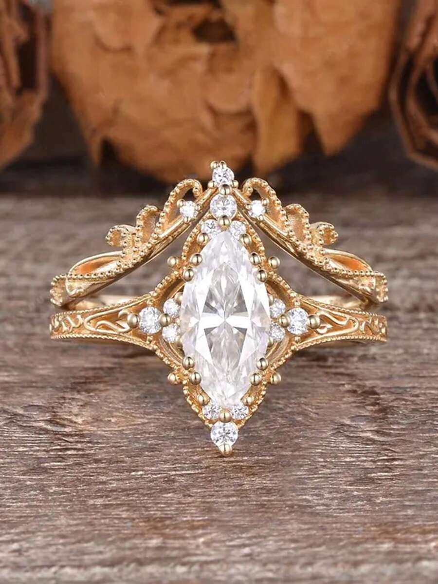 2 piezas Anillos con diseño de corona de reina de estilo elegante, con forma de rombo y circonita cúbica, adecuados para fiestas, vacaciones, cumpleaños, citas
