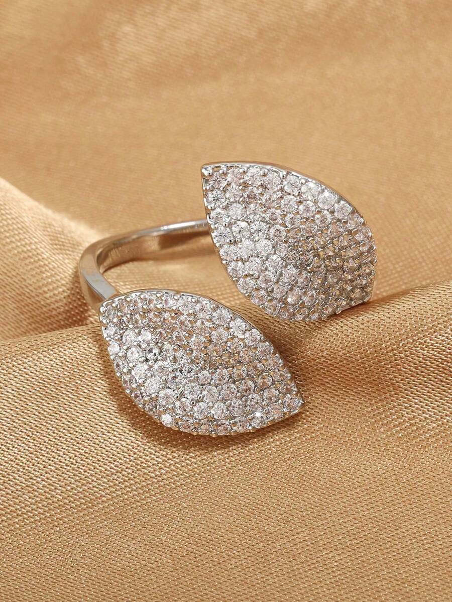 1pc Cubic Zirconia Leaf Rings For Women, Casual Index Finger Accessories For Women, Exaggerated Decor,Elegant Statement Piece For Female, Perfect For Party, Birthday, Anniversary Gift